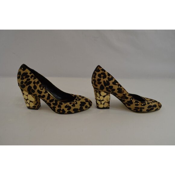 Beverly Feldman Leopard Print Pumps Heels Women's US Size 8 M Metal Accents - Picture 3 of 9